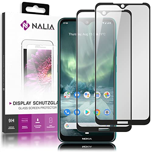 NALIA (2-Pack Schutzglas kompatibel mit Nokia 7.2 Glas, 9H Full-Cover Screen Display Schutz, Schutzfolie Bildschirm-Abdeckung Schutz-Film Protector Tempered Glass Crystal Klar - Transparent Schwarz von NALIA