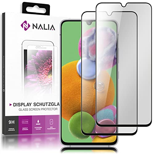 NALIA (2-Pack Schutzglas kompatibel mit Samsung Galaxy A90 5G Glas, 9H Full-Cover Screen Display Schutz, Schutzfolie Bildschirm-Abdeckung Schutz-Film Protector Tempered Glass - Transparent Schwarz von NALIA