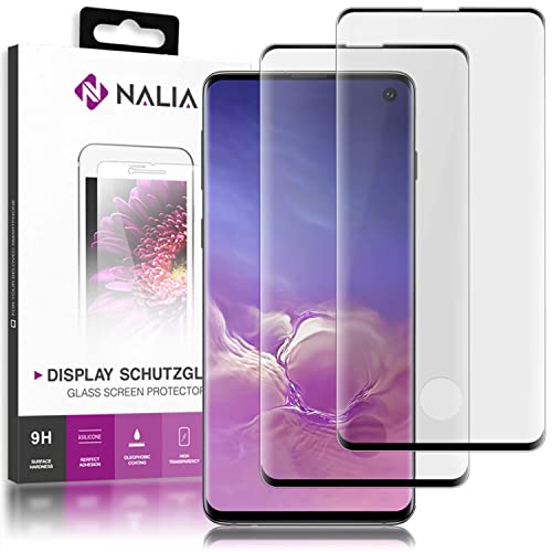 NALIA (2-Pack Schutzglas kompatibel mit Samsung Galaxy S10, 9H Full-Cover Screen Display Schutz, Handy Schutzfolie Bildschirm-Abdeckung Schutz-Film Protector Tempered Glass - Transparent Schwarz von NALIA