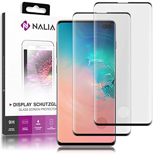 NALIA (2-Pack Schutzglas kompatibel mit Samsung Galaxy S10 Plus, 9H Full-Cover Screen Display Schutz, Handy Schutzfolie Bildschirm-Abdeckung Schutz-Film Protector Tempered Glass - Transparent Schwarz von NALIA