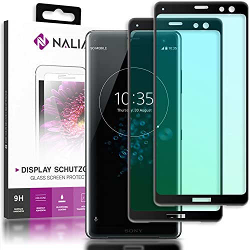 NALIA (2-Pack Schutzglas kompatibel mit Sony Xperia XZ3, 9H Full-Cover Display Schutz Glas-Folie, Dünne Handy Schutzfolie Bildschirm-Abdeckung Schutz-Film HD Screen Protector - Transparent (schwarz) von NALIA