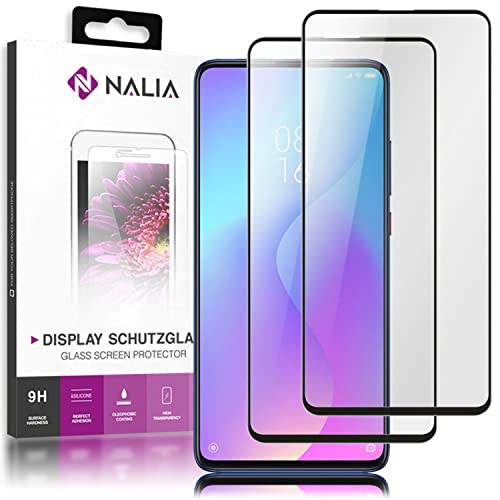 NALIA (2-Pack Schutzglas kompatibel mit Xiaomi Mi 9T Pro Glas, 9H Full-Cover Screen Display Schutz, Handy Schutzfolie Bildschirm-Abdeckung Film Protector Tempered Glass Klar - Transparent Schwarz von NALIA