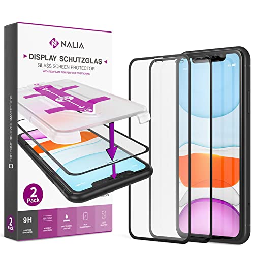 NALIA (2x Glas & Applikator kompatibel mit iPhone 11 Pro Max/Xs Max, 9H Full-Screen Schutzglas mit Schablone für einfache Installation, Handy Displayschutz Tempered Glass - Transparent (schwarz) von NALIA