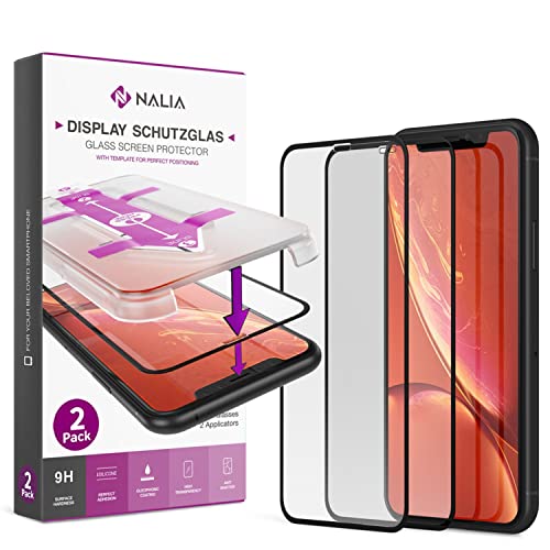 NALIA (2x Schutzglas & Applikator kompatibel mit iPhone 11 / Xr, 9H Full-Screen Glasfolie mit Schablone für einfache Installation, hoher Handy Displayschutz Tempered Glass - Transparent (schwarz) von NALIA