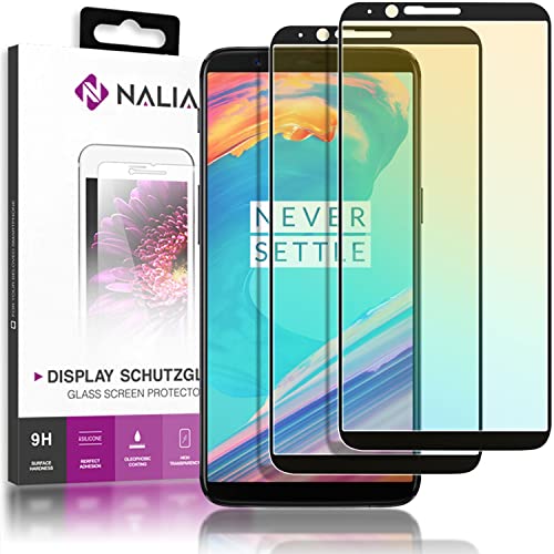 NALIA 2-Pack Display-Schutzglas kompatibel mit OnePlus 5T, Handy Bildschirm Glas Film Abdeckung, Dünne Schutz-Folie, Smart-Phone TPU Screen Protector - Kristall-Klar Transparent (schwarz) von NALIA