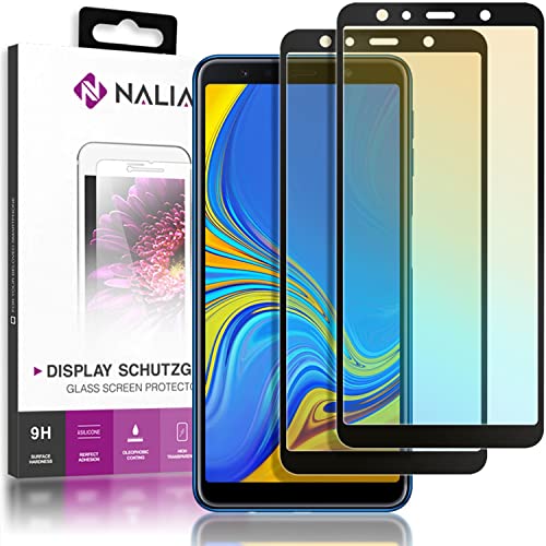 NALIA 2-Pack Display-Schutzglas kompatibel mit Samsung Galaxy A7 (2018), Handy Bildschirm Glas Abdeckung, Dünne Schutz-Folie, Smart-Phone TPU Screen Protector - Kristall-Klar Transparent (schwarz) von NALIA