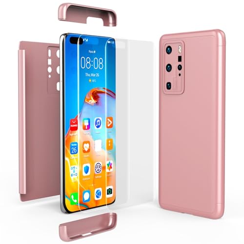 NALIA 360 Grad Handyhülle kompatibel mit Huawei P40 Pro Hülle, Hard-Case & Display-Schutzfolie, Full-Cover Rundum Skin Schutzhülle Slim Etui Case, Handy-Tasche Screen Protector Folie, Farbe:Rose Gold von NALIA