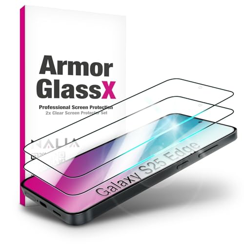 NALIA ArmorGlassX für Samsung Galaxy S25 Edge Glas, Set 2x Schutzglas [9H], Hochtransparent mit schwarzem Rahmen, Touchsensitiv, Kratzfest & Stoßresistent, Gehärtete Schutzfolie, Einfache Montage von NALIA