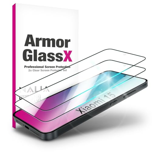 NALIA ArmorGlassX für Xiaomi 15 Glas, Set 2x Schutzglas [9H], Kristallklar mit schwarzem Rahmen, Touchgenau, Anti-Fingerprint, Kratzbeständig, Schnell & blasenfrei montiert, Oleophober Displayschutz von NALIA