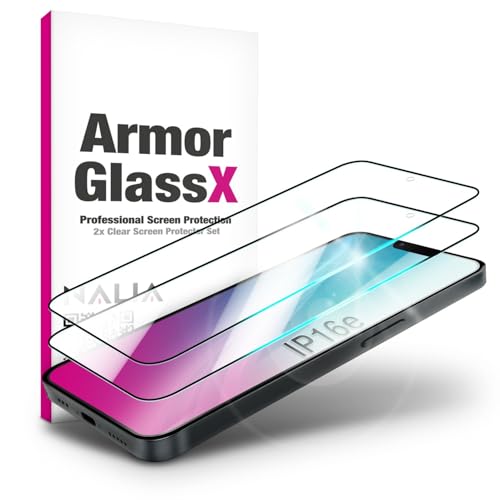 NALIA ArmorGlassX für iPhone 16e Glas, Set 2x Schutzglas [9H], Kristallklarer Displayschutz mit schwarzem Rahmen, Touchfreundlich, Anti-Fingerprint, Kratzfest, Gehärtete Schutzfolie, Einfache Montage von NALIA