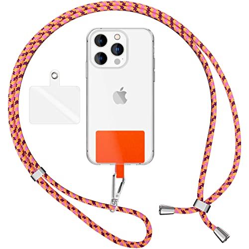NALIA Bunte Universal-Kette mit Pad, Band für Handy-Hülle zum Umhängen, Karabinerhaken Anhänger Metall, Schlüsselband Umhängeband 160 cm, Crossbody Lanyard mit Schlaufe, Farbe:Orange Bunt NALIA Bunte Universal-Kette mit Pad, Band für Handy-Hülle zum Umhängen, Karabinerhaken Anhänger Metall, Schlüsselband Umhängeband 160 cm, Crossbody Lanyard mit Schlaufe, Farbe:Orange Bunt von NALIA