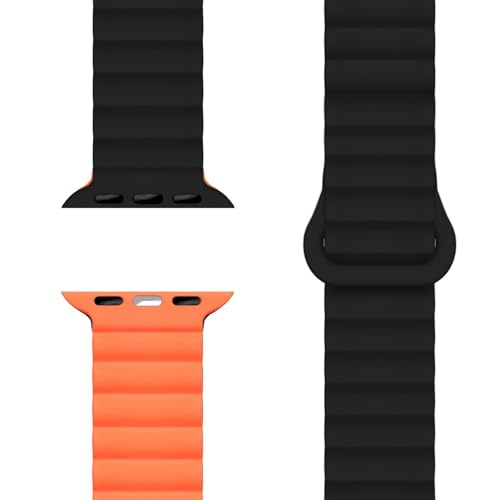 NALIA Core Magnet Armband kompatibel mit Apple Watch Series Ultra/SE/10/9/8/7/6/5/4/3/2/1-42/44/45/46/49mm, Atmungsaktives Silikon Loop, Sportarmband mit Rillendesign, Farbe:Nachtschwarz Orange NALIA Core Magnet Armband kompatibel mit Apple Watch Series Ultra/SE/10/9/8/7/6/5/4/3/2/1-42/44/45/46/49mm, Atmungsaktives Silikon Loop, Sportarmband mit Rillendesign, Farbe:Nachtschwarz Orange von NALIA