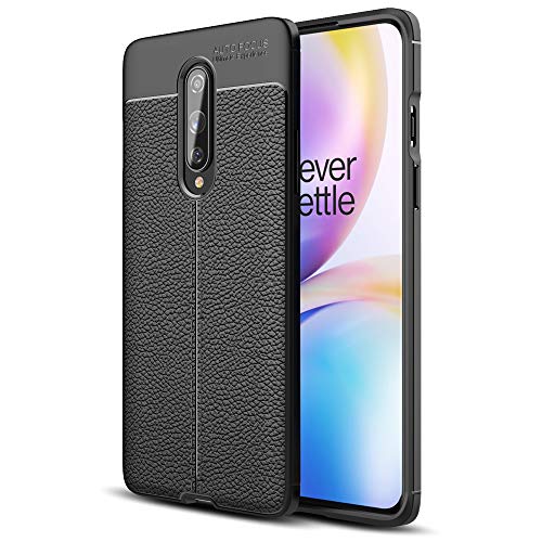 NALIA Design Case kompatibel mit OnePlus 8 Hülle, Leder Look Stylische Handyhülle Stoßfeste Silikon Schutzhülle, Slim Phone Backcover Skin Dünne Handy-Tasche Cover Etui Kratzfest TPU Bumper - Schwarz von NALIA