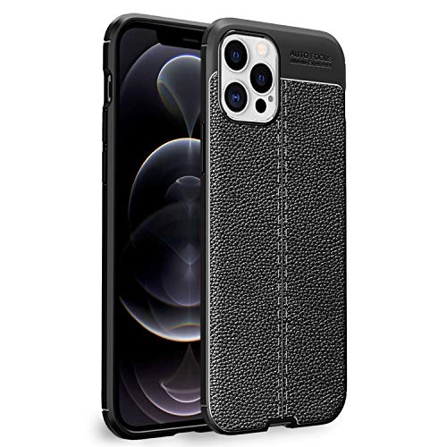 NALIA Design Case kompatibel mit iPhone 12 Pro Max Hülle, Leder Look Stylische Handyhülle Stoßfeste Silikon Schutzhülle, Slim Phone Backcover Dünne Handy-Tasche Cover Etui Bumper Kratzfest - Schwarz von NALIA