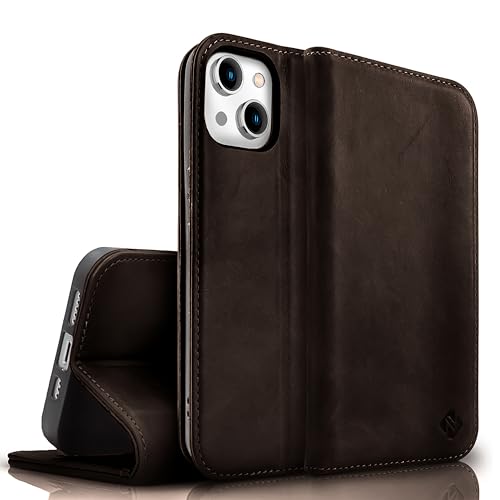 NALIA Echt-Leder Flipcase kompatibel mit iPhone 15 Hülle, Rindsleder Schutzhülle Handgefertigt Lederhülle mit RFID-Schutz, Standfunktion Kartenfächer Klappbar, Klapphülle, Farbe:Dunkel-Braun NALIA Echt-Leder Flipcase kompatibel mit iPhone 15 Hülle, Rindsleder Schutzhülle Handgefertigt Lederhülle mit RFID-Schutz, Standfunktion Kartenfächer Klappbar, Klapphülle, Farbe:Dunkel-Braun von NALIA