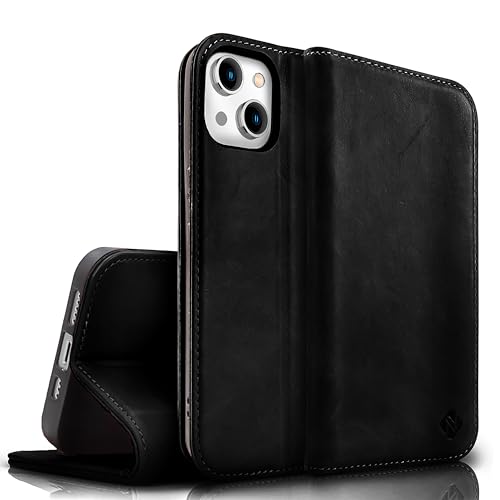 NALIA Echt-Leder Flipcase kompatibel mit iPhone 15 Plus Hülle, Rindsleder Schutzhülle Handgefertigt Lederhülle RFID-Schutz, Standfunktion Kartenfächer Klappbar, Klapphülle, Farbe:Schwarz NALIA Echt-Leder Flipcase kompatibel mit iPhone 15 Plus Hülle, Rindsleder Schutzhülle Handgefertigt Lederhülle RFID-Schutz, Standfunktion Kartenfächer Klappbar, Klapphülle, Farbe:Schwarz von NALIA