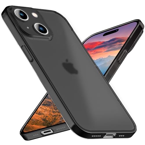 NALIA Extrem Dünne Handyhülle kompatibel mit iPhone 15 Hülle, 0,3mm Ultra-Slim Cover Semi-Transparent Anti-Fingerabdruck Leicht Schlank Matt, Halb-Durchsichtiges Hardcase Schutzhülle, Farbe:Schwarz von NALIA