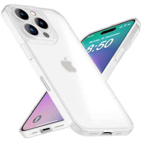NALIA Extrem Dünne Schutzhülle kompatibel mit iPhone 16 Pro Max Hülle, 0,3mm Ultra-Slim Case Semi-Transparent Hardcase Anti-Fingerabdruck Cover, Halb-Durchsichtig Kratzfest Schlank, Farbe:Weiß von NALIA