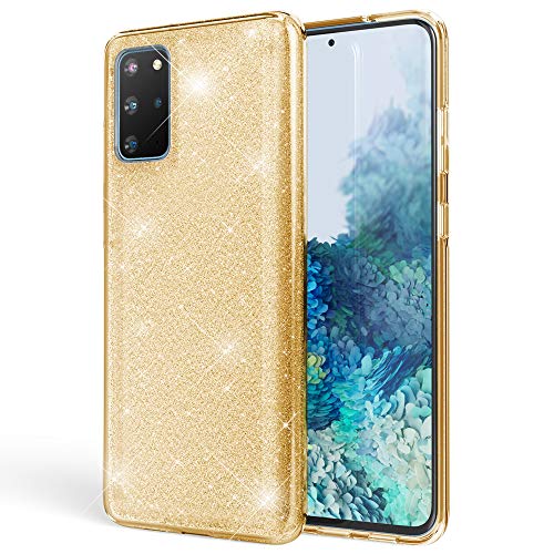NALIA Glitter Case kompatibel mit Samsung Galaxy S20 Plus Hülle, Diamant Schutzhülle Bling Cover Silikon Handyhülle Phone Etui, Strass Handy-Tasche Backcover Bumper Skin Glänzend, Farbe:Gold von NALIA