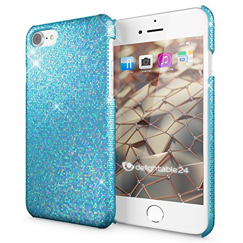 NALIA Glitter Hardcase kompatibel mit iPhone SE 2020/8 / 7 Hülle, Diamant Schutzhülle Bling Cover Handyhülle Phone Case, Pailletten Handy-Tasche Strass Backcover Etui Bumper Glänzend - Türkis von NALIA