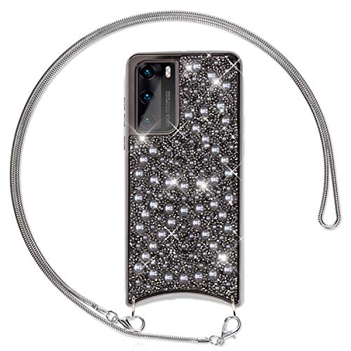 NALIA Glitzer Case mit Kette kompatibel mit Huawei P40 Hülle, Diamant Schutzhülle & Umhänge-Band, Slim Necklace Pailletten Cover Strass Handy-Tasche, Glänzende Silikon Handyhülle, Farbe:Schwarz NALIA Glitzer Case mit Kette kompatibel mit Huawei P40 Hülle, Diamant Schutzhülle & Umhänge-Band, Slim Necklace Pailletten Cover Strass Handy-Tasche, Glänzende Silikon Handyhülle, Farbe:Schwarz von NALIA