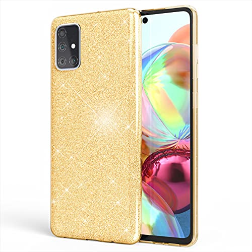 NALIA Glitzer Handyhülle kompatibel mit Samsung Galaxy A51 Hülle, Bling Silikon Cover Case Glänzend Glitter Bumper Phone Etui, Telefon Strass Diamant Backcover Handy-Tasche Schutzhülle, Farbe:Gold von NALIA
