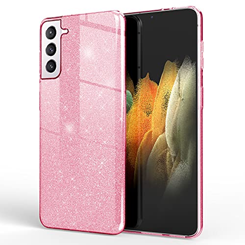 NALIA Glitzer Handyhülle kompatibel mit Samsung Galaxy S21 Plus Hülle, Bling Silikon Cover Case Glänzend Glitter Bumper Etui, Telefon Strass Diamant Backcover Handy-Tasche Schutzhülle, Farbe:Pink von NALIA