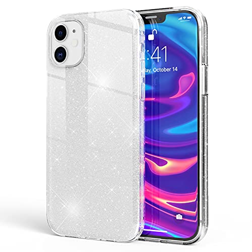 NALIA Glitzer Handyhülle kompatibel mit iPhone 12 / iPhone 12 Pro Hülle, Bling Silikon Cover Glitter Case Bumper Etui Glänzend, Strass Diamant Backcover Handy-Tasche Schutzhülle, Farbe:Silber NALIA Glitzer Handyhülle kompatibel mit iPhone 12 / iPhone 12 Pro Hülle, Bling Silikon Cover Glitter Case Bumper Etui Glänzend, Strass Diamant Backcover Handy-Tasche Schutzhülle, Farbe:Silber von NALIA