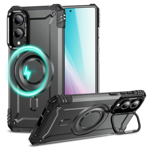 NALIA Granite für Samsung Galaxy S25 Edge Hülle für MagSafe, Panzerhülle, Extrem Robust, Militär Schutzklasse, Kamera Standfuß, Integrierter Magnet-Ring, Schlagfeste Handyhülle, Farbe:Sturmgrau von NALIA