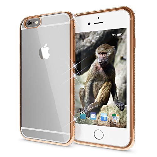 NALIA Handyhülle kompatibel mit iPhone 6 6S, Durchsichtiges Slim Silikon Case Hülle Transparente Rückseite & Farbiger Strass Bumper, Crystal Schutzhülle Back-Cover Skin Etui Dünn, Farbe:Gold von NALIA