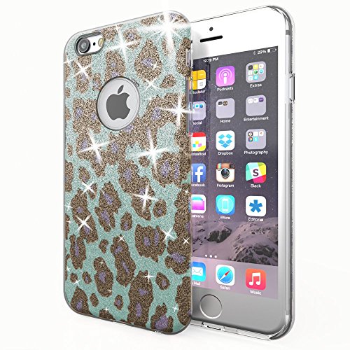 NALIA Handyhülle kompatibel mit iPhone 6 6S, Glitzer Leopard Ultra-Slim Silikon-Case Back-Cover Schutz-Hülle, Glitter Leo Sparkle Handy-Tasche, Dünnes Bling Strass Thin Smart-Phone Etui - Türkis Blau NALIA Handyhülle kompatibel mit iPhone 6 6S, Glitzer Leopard Ultra-Slim Silikon-Case Back-Cover Schutz-Hülle, Glitter Leo Sparkle Handy-Tasche, Dünnes Bling Strass Thin Smart-Phone Etui - Türkis Blau von NALIA
