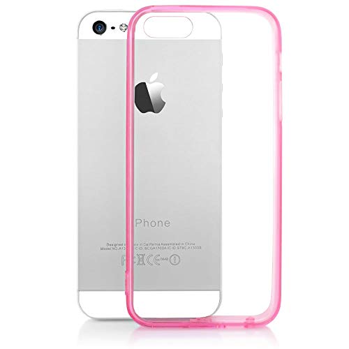 NALIA Handyhülle kompatibel mit iPhone SE 5 5S, Durchsichtiges Slim Silikon Case mit Transparenter Rückseite & Bumper, Crystal Schutz-Hülle Etui Dünn, Handy-Tasche Back-Cover - Transparent/Pink von NALIA