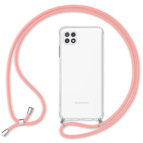 NALIA Handyhülle mit Kette kompatibel mit Samsung Galaxy A22 5G Hülle, Transparente Schutzhülle & Handy-Schnur zum Umhängen, Robust Vergilbungsfrei Klar, Hardcase & Silikon Rahmen, Farbe:Pink von NALIA