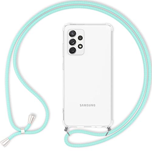 NALIA Handyhülle mit Kette kompatibel mit Samsung Galaxy A33 Hülle, Transparente Schutzhülle & Handy-Schnur zum Umhängen, Robust Vergilbungsfrei Klar, Hardcase & Silikon Rahmen, Farbe:Mint von NALIA