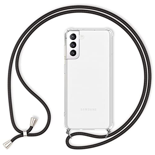 NALIA Handyhülle mit Kette kompatibel mit Samsung Galaxy S22 Hülle, Transparente Schutzhülle & Handy-Schnur zum Umhängen, Robust Vergilbungsfrei Klar, Hardcase & Silikon Rahmen, Farbe:Schwarz von NALIA