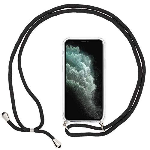 NALIA Handyhülle mit Kette kompatibel mit iPhone 11 Hülle, Slim Necklace Hard-Case mit Umhänge-Band, Transparente Schutzhülle & Handy-Schnur Soft Kordel Cover Etui Handy-Tasche, Farbe:Schwarz von NALIA