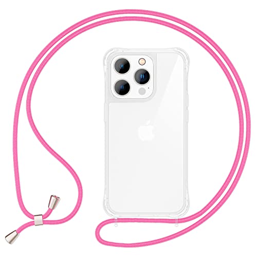 NALIA Handyhülle mit Kette kompatibel mit iPhone 14 Pro Hülle, Transparente Schutzhülle & Handy-Schnur zum Umhängen, Robust Vergilbungsfrei Klar, Hardcase & Silikon Rahmen, Kordel, Farbe:Pink NALIA Handyhülle mit Kette kompatibel mit iPhone 14 Pro Hülle, Transparente Schutzhülle & Handy-Schnur zum Umhängen, Robust Vergilbungsfrei Klar, Hardcase & Silikon Rahmen, Kordel, Farbe:Pink von NALIA
