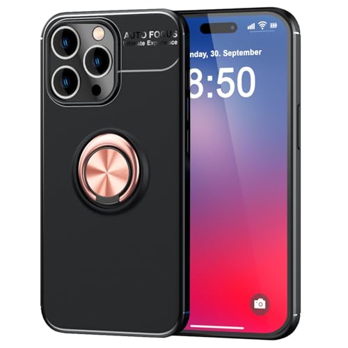 NALIA Handyhülle mit Ring kompatibel mit iPhone 16 Pro Max Hülle, Matt-Schwarz 360° Finger-Halter für Standfunktion & KFZ-Halterung Silikon Ringhülle Kickstand Case mit Ständer, Farbe:Rose Gold von NALIA