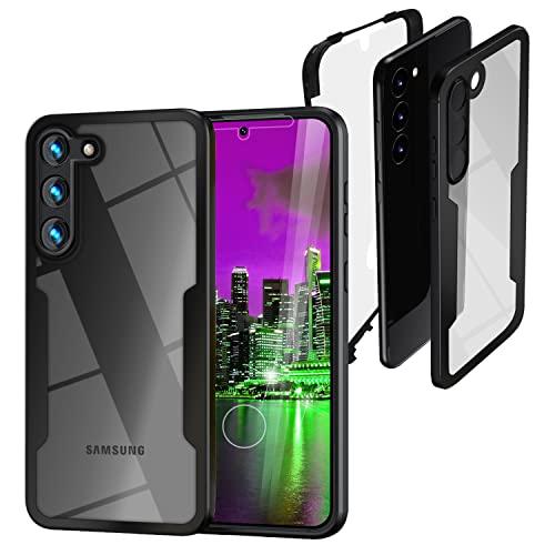 NALIA Klare 360° Hybrid Schutzhülle kompatibel mit Samsung Galaxy S23 Plus Hülle, Transparent Anti-Gelb Robust, Harte Rückseite & Display-Folie & Aufprall-Schutz Silikon-Rahmen Schwarz, Rundum-Schutz von NALIA