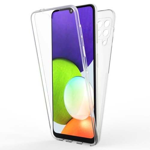 NALIA Klare 360° Schutzhülle kompatibel mit Samsung Galaxy A22 Hülle, Komplettschutz Transparent Anti-Gelb Durchsichtig Robust, Hardcase & Silikon Bumper & Displayschutz, Full-Cover Etui Handyhülle von NALIA