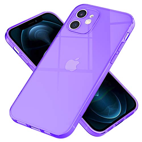 NALIA Klare Neon Handyhülle kompatibel mit iPhone 12 Hülle, Transparente Bunte Silikon Schutzhülle Durchsichtig Flexibel Dünn, Soft Case Phone Cover Handy-Tasche Bumper Backcover Leicht, Farbe:Lila von NALIA