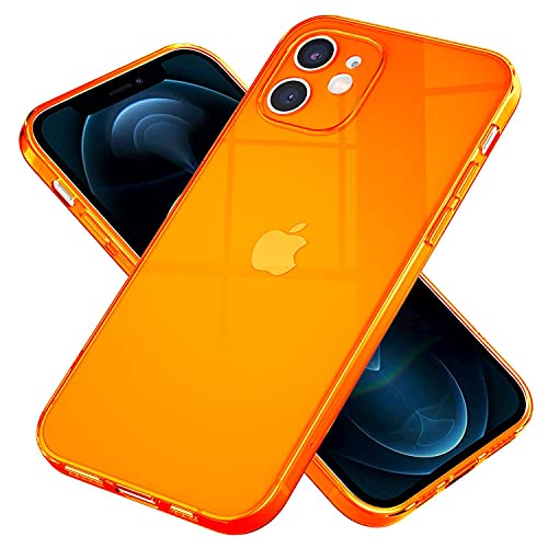 NALIA Klare Neon Handyhülle kompatibel mit iPhone 12 Hülle, Transparente Bunte Silikon Schutzhülle Durchsichtig Flexibel Dünn, Soft Case Phone Cover Handy-Tasche Bumper Backcover Leicht, Farbe:Orange von NALIA