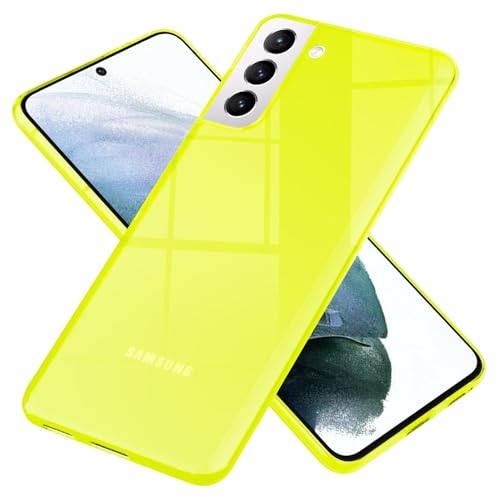 NALIA Klare Neon Silikonhülle kompatibel mit Samsung Galaxy S21 Hülle, Durchsichtig Bunt Leuchtend Anti-Gelb Vergilbungsfrei, Dünne Robuste Schutzhülle TPU Silikon Handyhülle Cover Case, Farbe:Gelb von NALIA