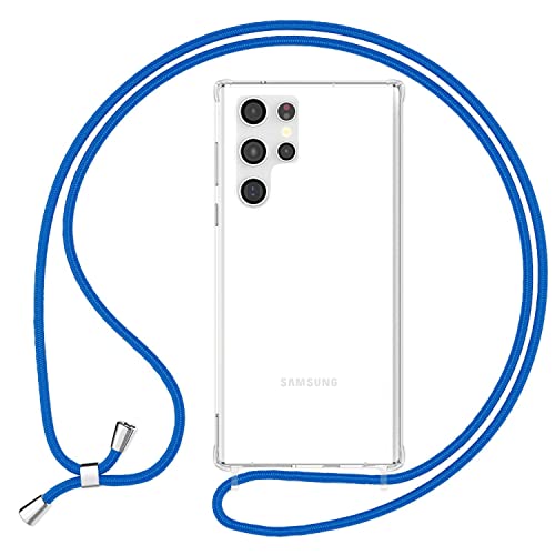 NALIA Klare Schutzhülle mit Kette kompatibel mit Samsung Galaxy S24 Ultra Hülle, Transparente Handyhülle mit Umhänge-Band, Stabile Rückseite & Silikon-Rahmen mit verstärkten Ecken, Farbe:Blau von NALIA