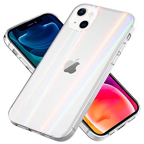 NALIA Klares Hartglas Case kompatibel mit iPhone 13 Hülle, Transparent Regenbogen Effekt Anti-Gelb Kratzfest Tempered Glass & Silikon Bumper, Holografisch Bunt Glänzende Handyhülle Cover Durchsichtig von NALIA