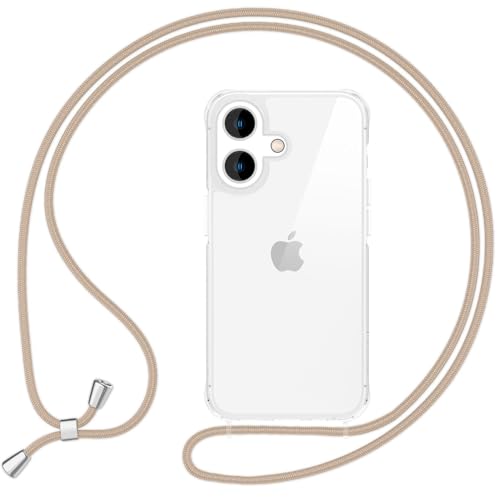 NALIA Klares Hybrid Case mit Band kompatibel mit iPhone 16 Plus Hülle, Transparent Cover Handykette Durchsichtig Anti-Gelb Robust, Hardcase & Silikon-Rahmen Schutzhülle mit Kette, Farbe:Beige NALIA Klares Hybrid Case mit Band kompatibel mit iPhone 16 Plus Hülle, Transparent Cover Handykette Durchsichtig Anti-Gelb Robust, Hardcase & Silikon-Rahmen Schutzhülle mit Kette, Farbe:Beige von NALIA