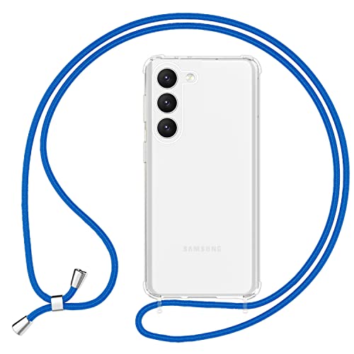 NALIA Klares Hybrid Case mit Kette kompatibel mit Samsung Galaxy S23 Plus Hülle, Transparent Anti-Gelb Verstärkte Ecken, Harte Rückseite & Silikon-Rahmen, Schutzhülle & Handy-Band, Farbe:Blau von NALIA