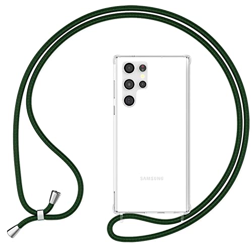 NALIA Klares Hybrid Case mit Kette kompatibel mit Samsung Galaxy S23 Ultra Hülle, Transparent Anti-Gelb Verstärkte Ecken, Harte Rückseite & Silikon-Rahmen, Handyhülle & Handy-Band, Farbe:Dunkel Grün NALIA Klares Hybrid Case mit Kette kompatibel mit Samsung Galaxy S23 Ultra Hülle, Transparent Anti-Gelb Verstärkte Ecken, Harte Rückseite & Silikon-Rahmen, Handyhülle & Handy-Band, Farbe:Dunkel Grün von NALIA