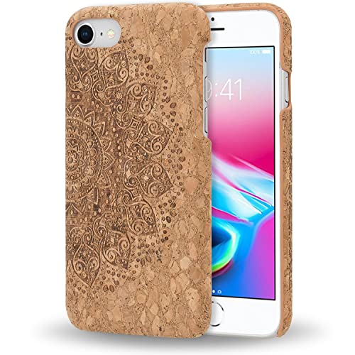 NALIA Kork Hülle kompatibel mit iPhone SE 2022 / SE 2020/8 / 7, Natur-Holz Hardcase Cover Muster Schutzhülle Dünn, Holzhülle Handy-Tasche Cork Case Backcover Handyhülle, Motiv:Cork Mandala von NALIA