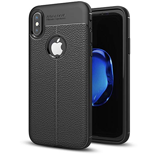 NALIA Leder-Look Handyhülle kompatibel mit iPhone XS Max, Hülle Ultra Slim Silikon Case Cover, Dünne Smart-Phone Schutzhülle Cover, Etui Handy-Tasche Backcover Bumper Gummihülle - Schwarz von NALIA